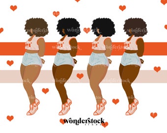Curvy Girl Clip Art, Afro Clip Art, Afro PNG, Curvy Girl PNG, Black Girl Magic, Queen, Curvy, Fashion Illustration, African American Clipart