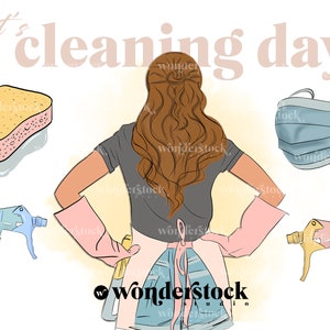 Cleaning Clip Art, Organization Clip Art, Wash Day Clip Art, Cleaning PNG, Fashion Illustration image 1