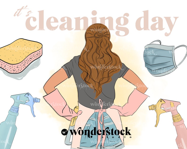 Cleaning Clip Art, Organization Clip Art, Wash Day Clip Art, Cleaning PNG, Fashion Illustration image 1