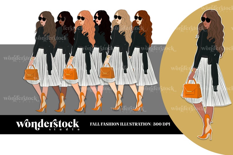 Fall Fashion Girl, Fall PNG, Planner Girl, Fashion Illustration Clip Art, Fashion Clip Art, Planner Stickers image 1