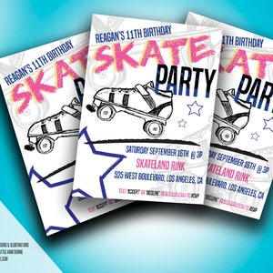 Birthday Invitation Flyer, Party Flyer, Skate Party, Photoshop Template, Adobe Reader Template