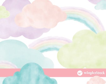 Clouds and Rainbows, Rainbow Clip Art, Rainbows, Pastel Clip Art, Nursery, #0013