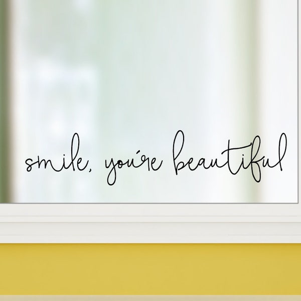 smile, you're beautiful - vinyl wall decal sticker bathroom mirror inspirational art Free Shipping - bell