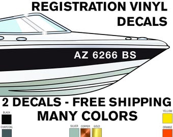 Boat Registration Number Decal Customizable - Set of 2 Watercraft Letters & Numbers - 3 Inch Tall Lettering Boat Jet Ski decals. Many Colors