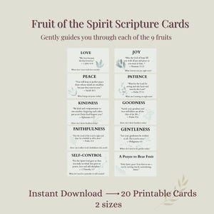 Cartões de Escrituras do Fruto do Espírito para Imprimir | Cartões de Versículos Bíblicos para Encorajamento e Estudo | Download Digital Cristão