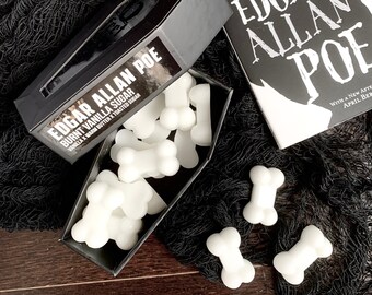 Edgar Allan Poe Wax Melts - Bara di zucchero vanigliato bruciato e cera a tema romanzo horror profumato all'osso si scioglie