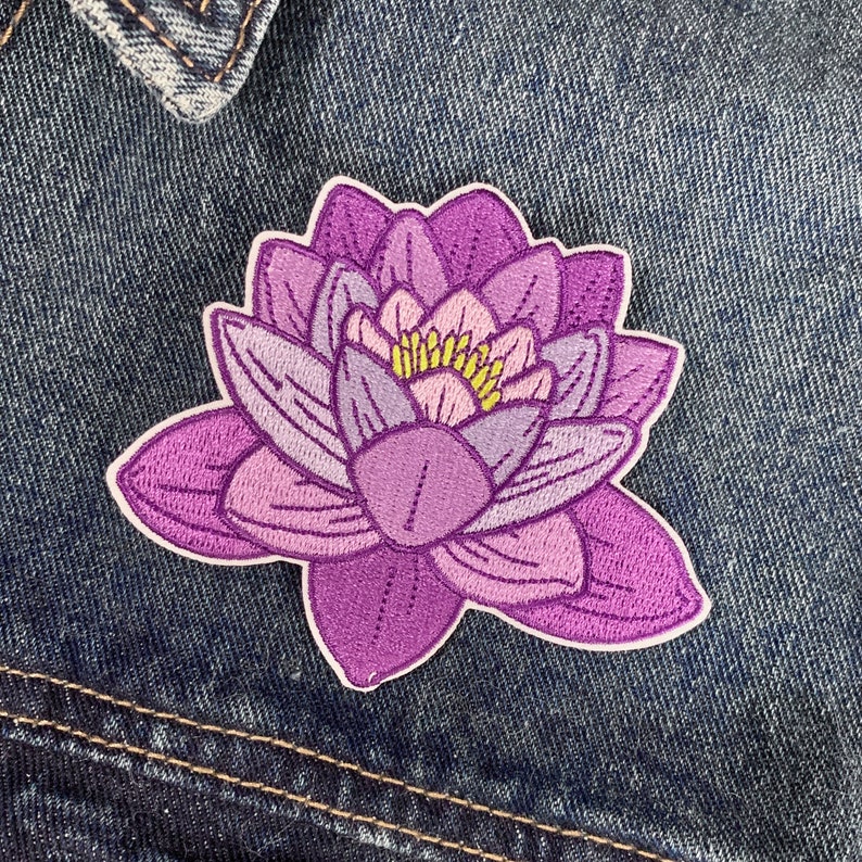 Purple Lotus Iron on Embroidered Patch for Jacket Bag Vest Punk Alt ...