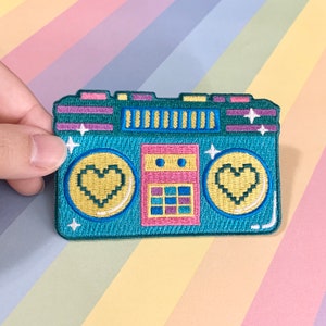 Retro Boombox iron on embroidered patch - for jacket bag vest punk alt goth accessory