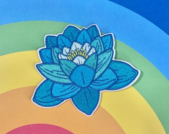 Blue Lotus iron on embroidered patch - for jacket bag vest punk alt goth accessory