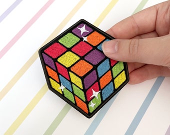 Rainbow Gay Puzzle Cube iron on embroidered patch