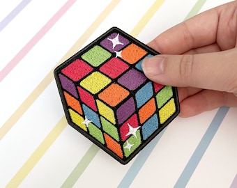 Ferro da stiro Rainbow Gay Puzzle Cube su toppa ricamata
