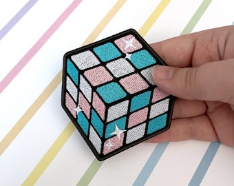 Transgender Puzzle Cube toppa ricamata termoadesiva - per accessorio giacca, borsa, gilet, punk pride, alt, goth