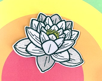 White Lotus iron on embroidered patch - for jacket bag vest punk alt goth accessory
