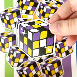 Non Binary Enby Puzzle Cube vinyl LGBTQIA Pride sticker