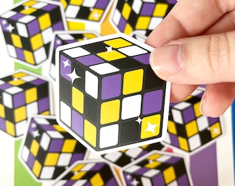 Non Binary Enby Puzzle Cube vinyl LGBTQIA Pride sticker