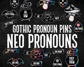 Neo Pronome Pins xe/xer kai/kaiju bun/buns fae/faer + altro - smalto duro stile gotico argento arcobaleno metallo