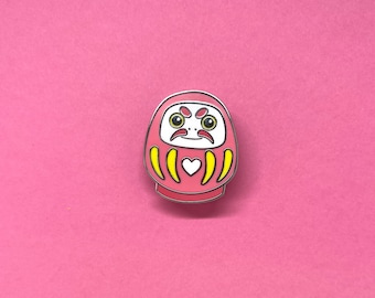 Daruma Enamel Pin - pink japanese daruma figure statue lapel pin
