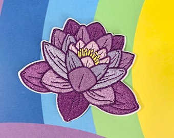 Purple Lotus iron on embroidered patch - for jacket bag vest punk alt goth accessory