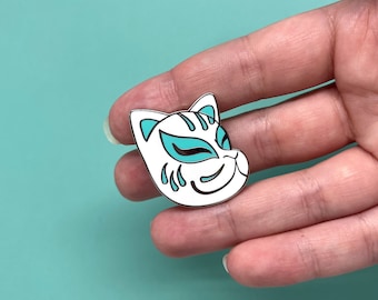 Kitsune Mask Enamel Pin - pink japanese kitsune mask figure statue lapel pin