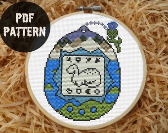 Loch Ness Monster Tamagotchi Cross Stitch Pattern
