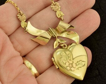 Vintage Gold Filled Locket & Bow Necklace 1/20 12K GF ~ Lot 2280