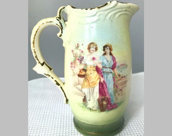 Vintage Czechoslovakian Small Portrait Creamer, Small Pitcher, 5" tall