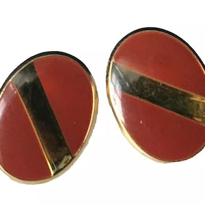 Vintage Cufflinks by Stratton Brick Red Enamel, Gold Stripe, Classic Bullet Back