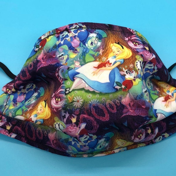 Face Mask made with Alice Fabric, Reversible Random Fabric, Washable, Adult Size, Cut May Vary from Photo