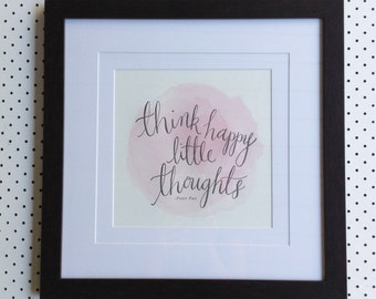 Think Happy Little Thoughts - Letterpress Poster (Pink)