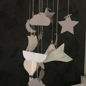 DIY paper letterpress mobile kit Paper Craft Teepee, aeroplane, boat, hot air balloon, stars, moon image 2