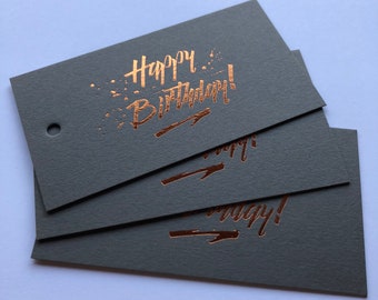 Happy Birthday Swing Tags, Copper foil - Set of 3