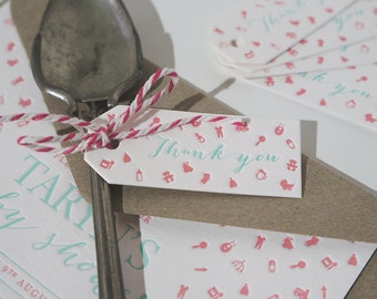 Set of 5 - Mini Baby shower ‘Thank You’ Letterpress Swing Tags