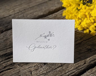 Letterpress card 'Will You Be My Godmother' Christening / Baptism