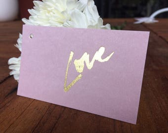 3 x Love swing tags | gold foil + mauve letterpress