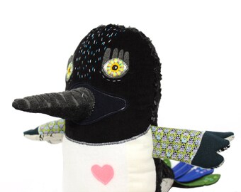 Handmade magpie bird stitched plush toy soft