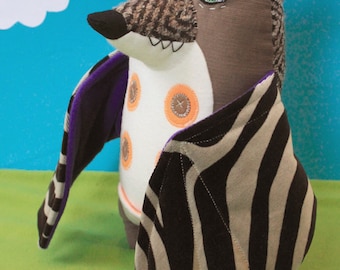 Bartel the striped bat, handmade plush woodland animal