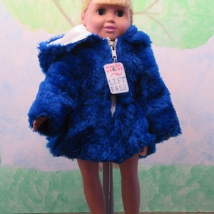 Blue plush ski jacket for an 18 inch (American Girl sized) doll.