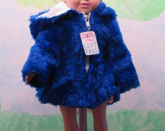 Blue plush ski jacket for an 18 inch (American Girl sized) doll.