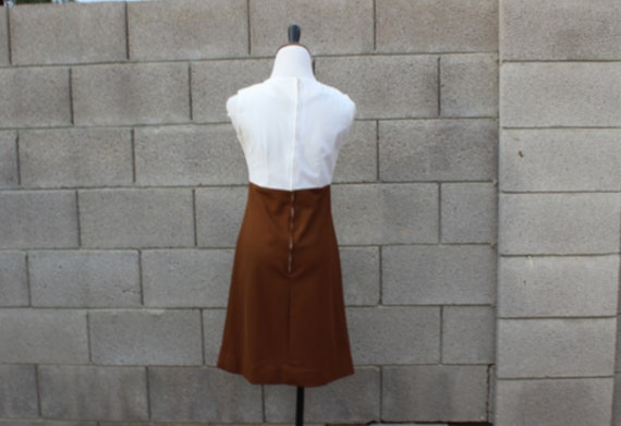 1960s Vintage Cream and Chocolate Brown Dress wit… - image 3