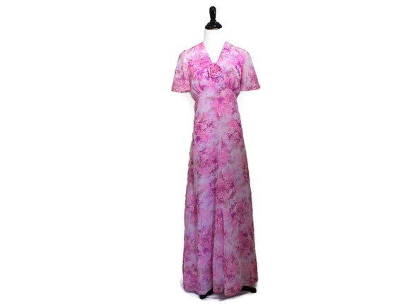 70s Dress / Pink Dress / Purple Dress / Floral Dr… - image 1