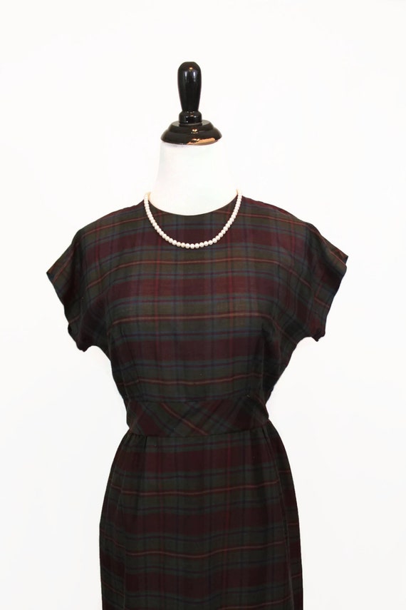 Vintage 50s Plaid Blue Purple Dress - image 4