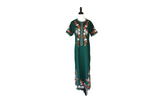 Vintage Dress 50s 60s Green Mexican Embroidered