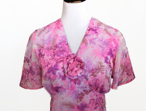 70s Dress / Pink Dress / Purple Dress / Floral Dr… - image 3