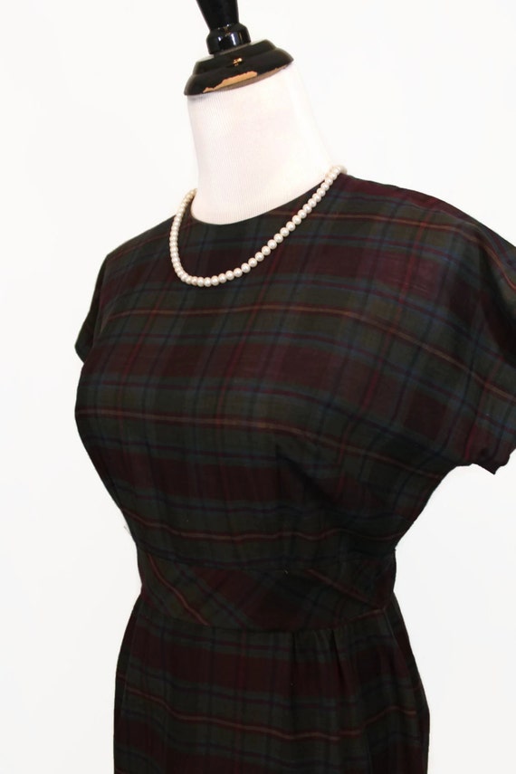 Vintage 50s Plaid Blue Purple Dress - image 3