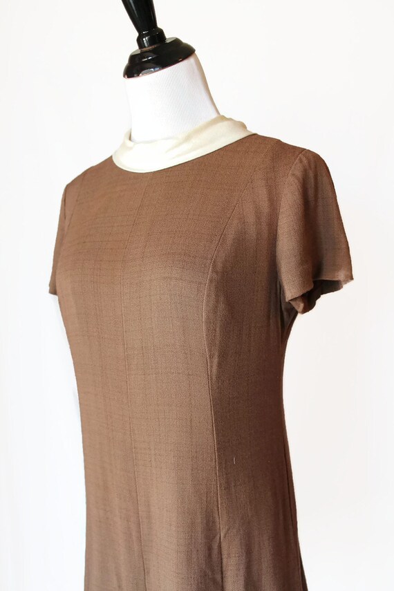 60s Drop Waist Brown with Cream Collar Vintage Dr… - image 3