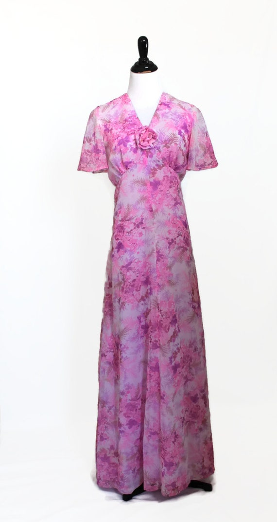 70s Dress / Pink Dress / Purple Dress / Floral Dr… - image 2