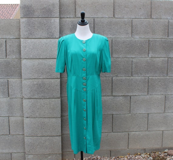 1980s Vintage Teal Success Dress - image 2
