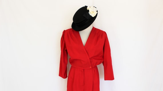 80s Red Jumpsuit with Shoulder Pads and Pockets