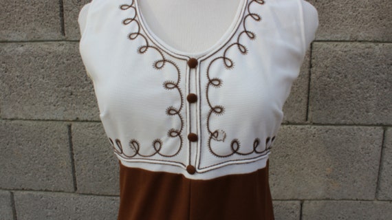 1960s Vintage Cream and Chocolate Brown Dress wit… - image 2