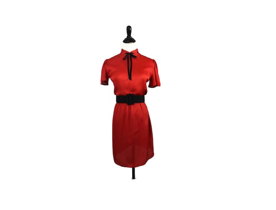 70s Dress / Red Dress / Satin Dress / Large Dress… - image 1